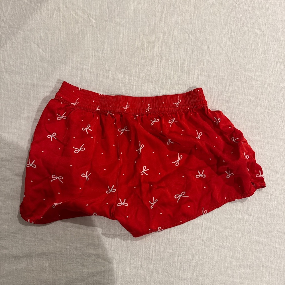 Aerie Red Women's Pajama Shorts with Bow Pattern - Picture 2 of 3